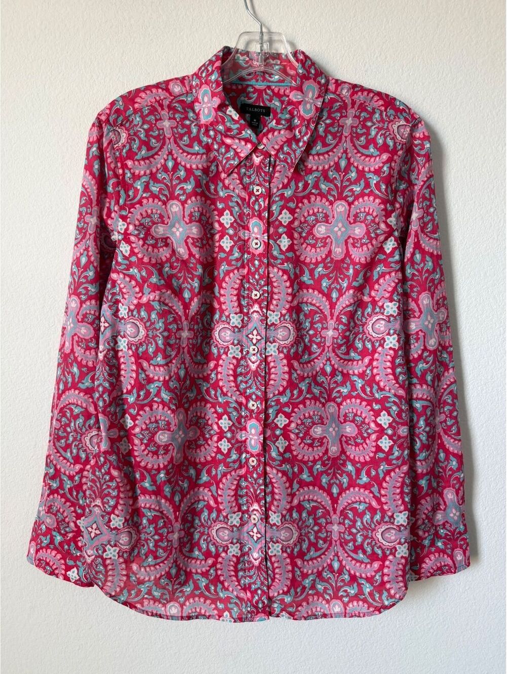 Talbots 100% Cotton Long Sleeve Button Up Medallion/Paisley Print Shirt Size M